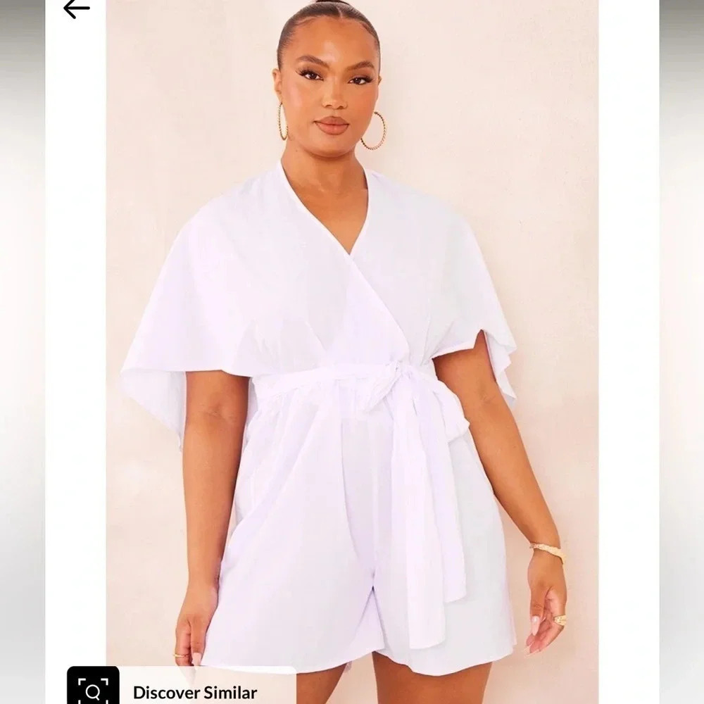 PLT Plus White Poplin Wrap Front Playsuit Size 26